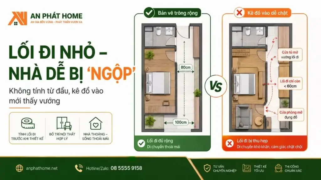 Lối đi nhỏ trong nhà sẽ căn nhà dễ cảm thấy bị ngột