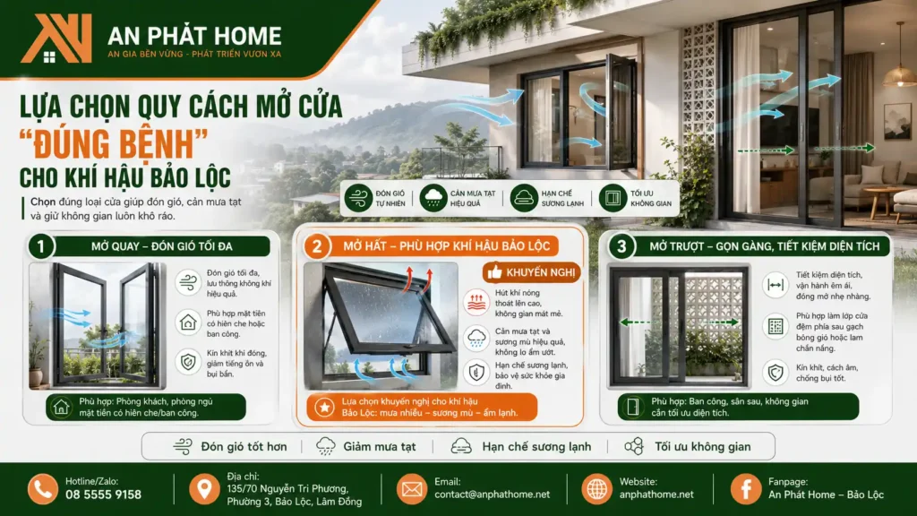 Lựa chọn đúng quy cách mở cửa giúp không khí lưu thông tốt nhất