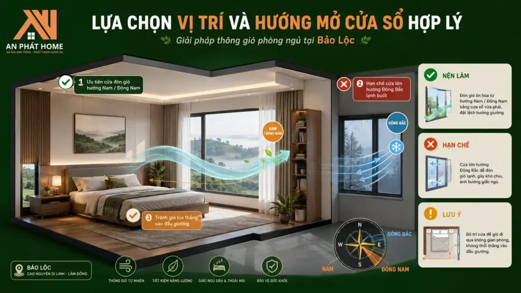 Lựa chọn vị trí hướng cửa giúp căn phòng ngủ được thông thoáng