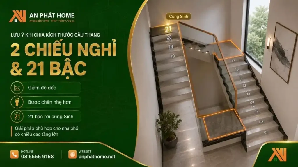 Lưu ý quan trọng kích thước cầu thang chữ U với 2 chiếu nghỉ