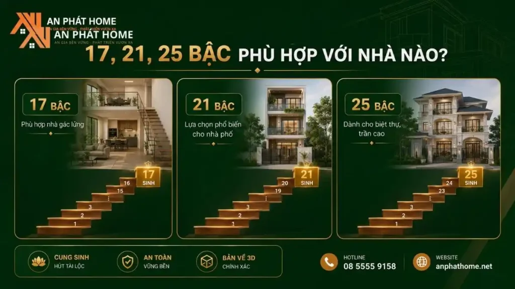 Mỗi loại bậc cầu thang sẽ có phù hợp với mỗi kiểu nhà khác nhau