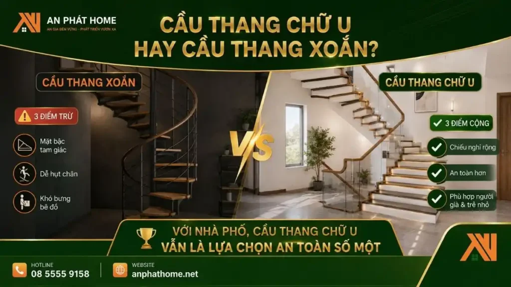 Nên chọn cầu thang chữ U và cầu thang xoắn khi nào