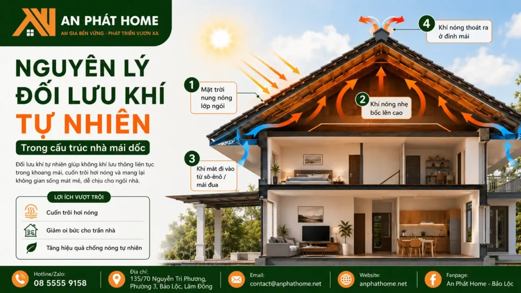 Nguyên lý đối lưu không khí tự nhiên trong cấu trúc của nhà mái dốc