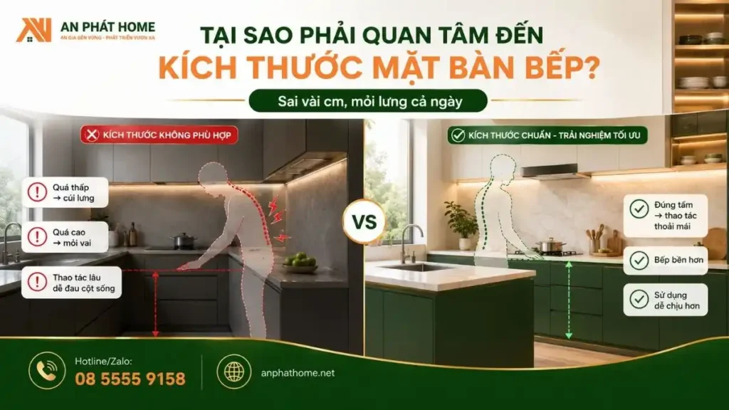 Nguyên nhân kích thước bàn bếp rất quan trọng trong việc sử dụng hằng ngày