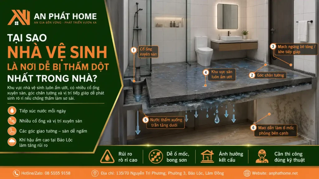 Nguyên nhân nhà vệ sinh thường dễ bị ngấm