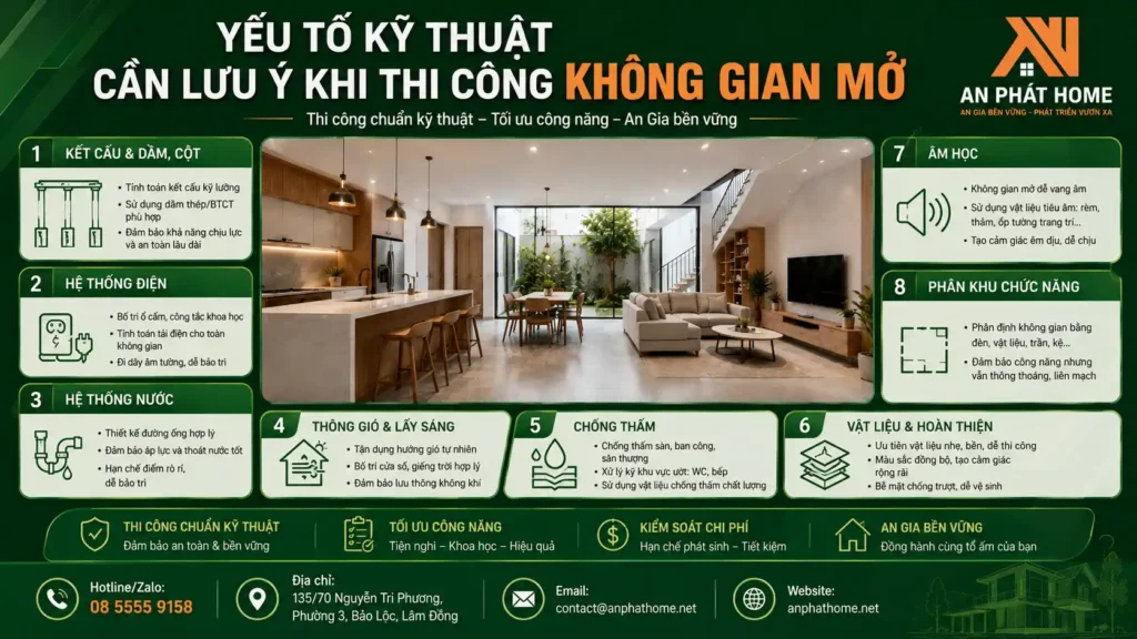 Những yếu tố cần lưu ý khi thi công không gian mở