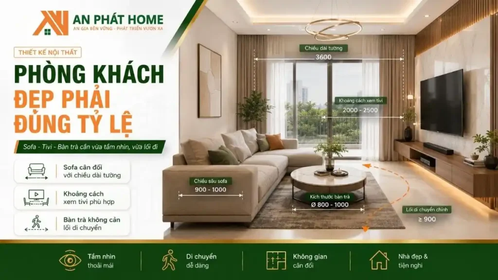 Phòng khách đẹp thì cần phải đúng tỷ lệ chuẩn