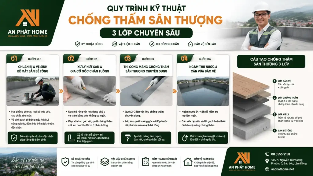 Quy trình 4 bước chống thấm sân thượng của An Phát Home