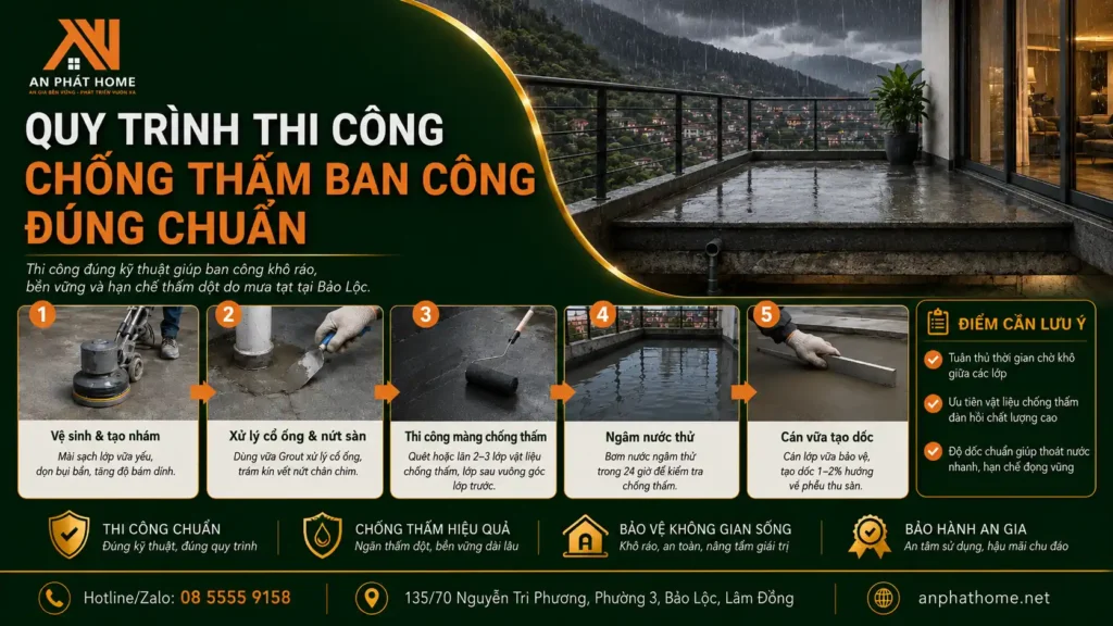 Quy trình 5 bước chống thấm ban công của An Phát Home
