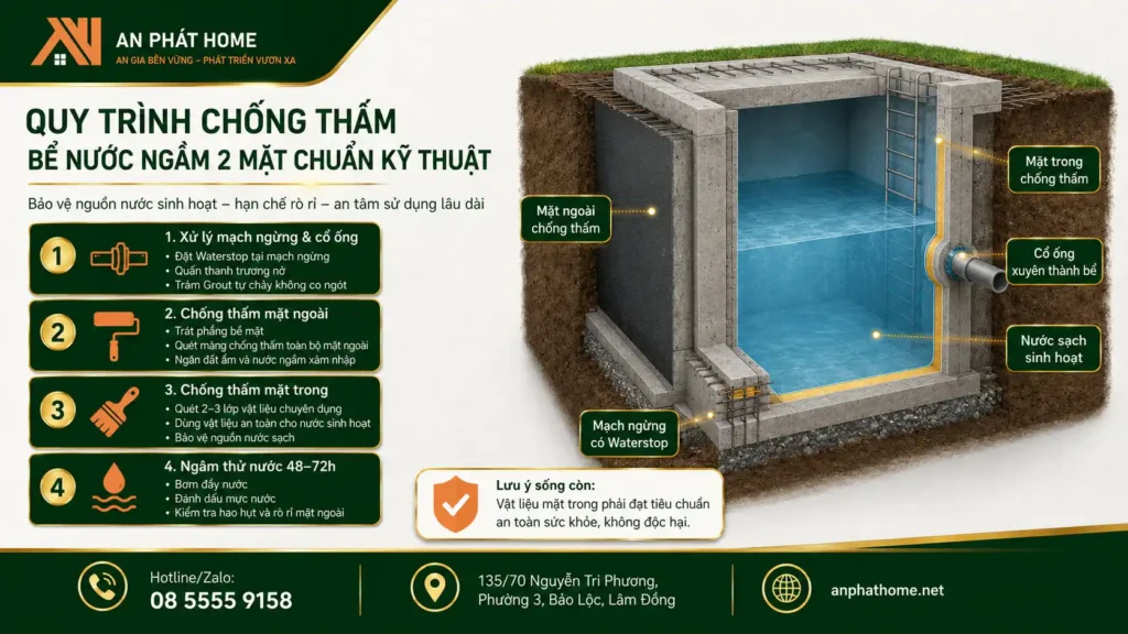 Quy trình chống thấm bể nước ngầm của An Phát Home đang áp dụng