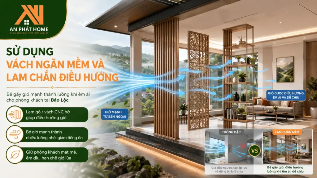 Sử dụng các vách ngăn mềm giúp điều hướng gió