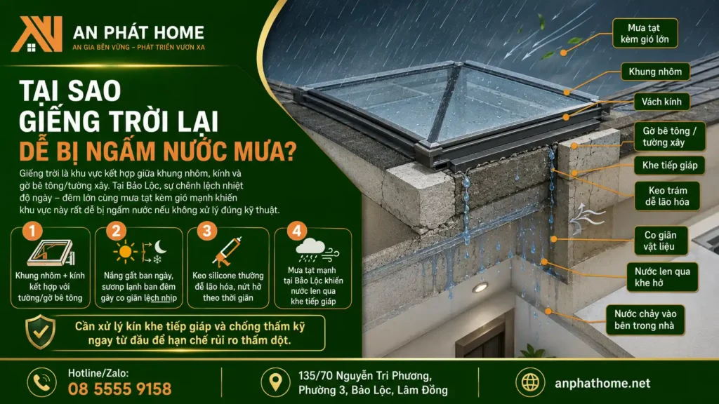 Tại sao giếng trời của bạn lại dễ dàng bị ngấm nước mưa