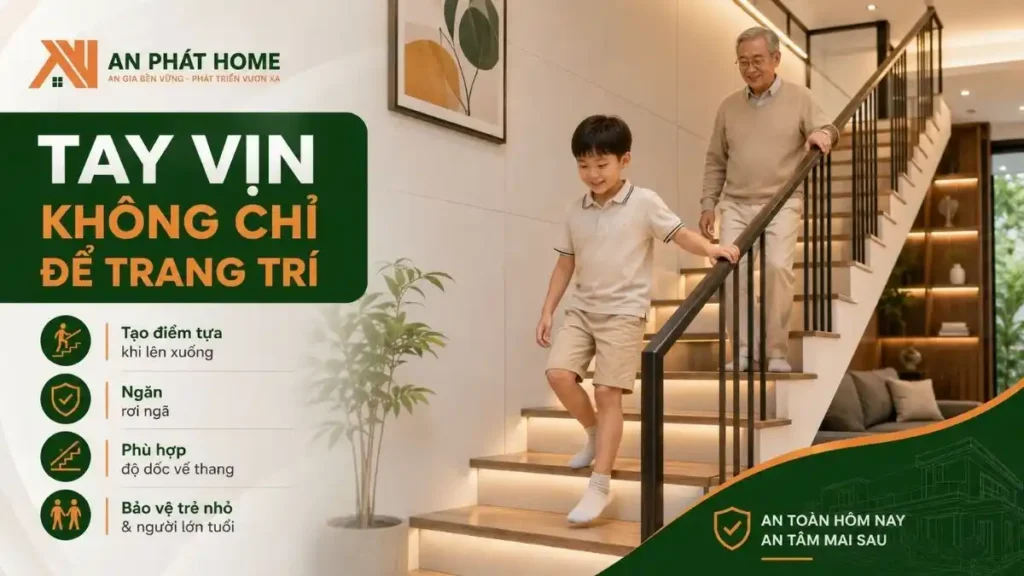 Tay vịn cầu thang không chỉ trang trí mà còn là yếu tố an toàn