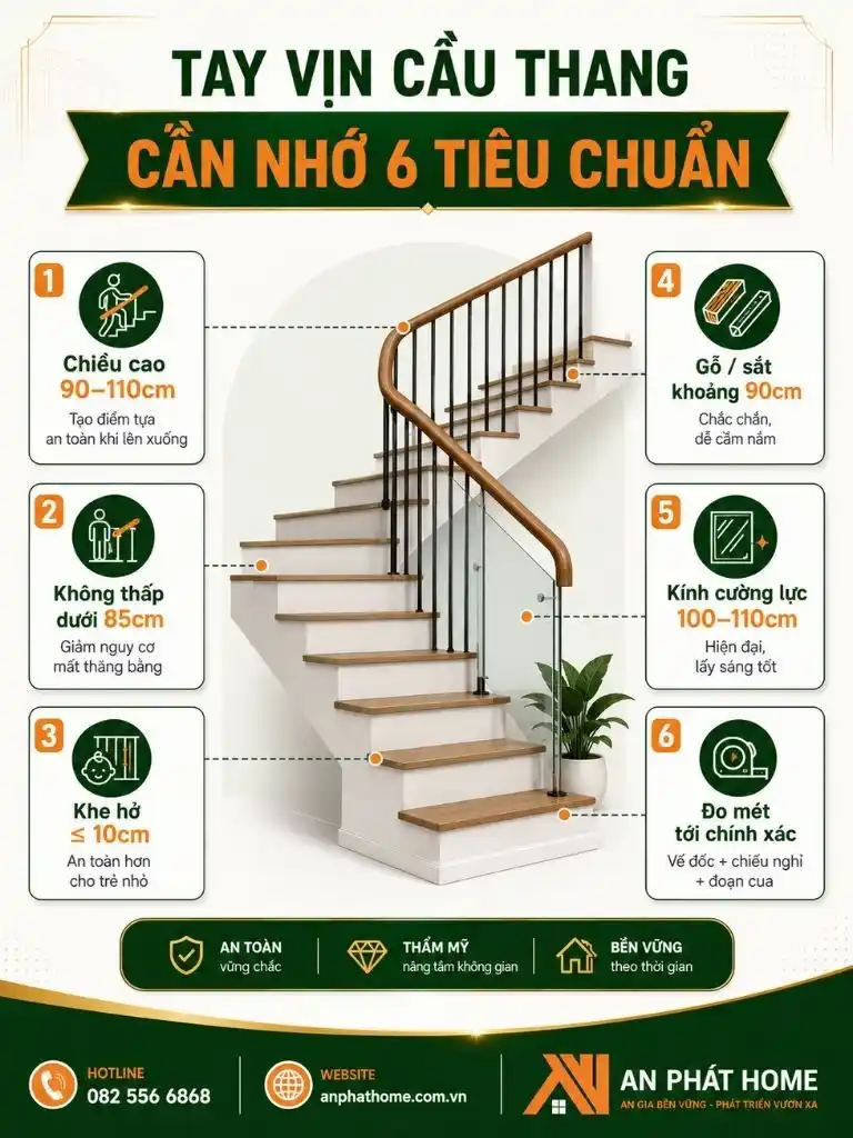 Tay vịn cầu thang với 6 tiêu chuẩn cần nhớ trong thi công