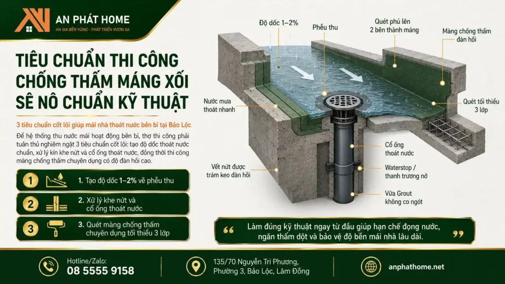 Tiêu chuẩn trong thi công chống thấm máng xối và sê nô của An Phát Home