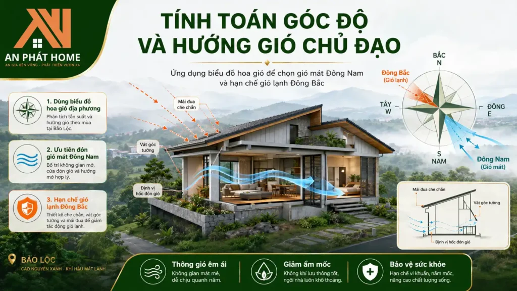 Tính toán chính xác góc độ và hướng gió chủ đạo giúp không khi dễ đi vào