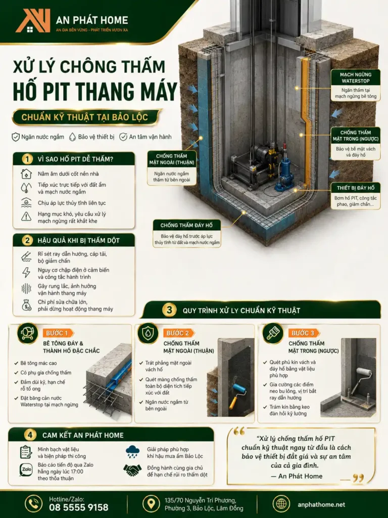 Tóm tắt về xử lý chống thấm hố PIT thang máy của đội ngũ An Phát Home
