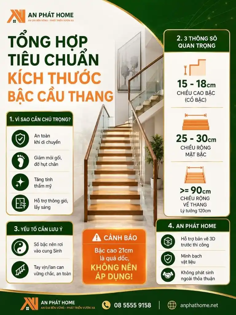 Tổng hợp tiêu chuẩn kích thước bậc cầu thang phổ biến