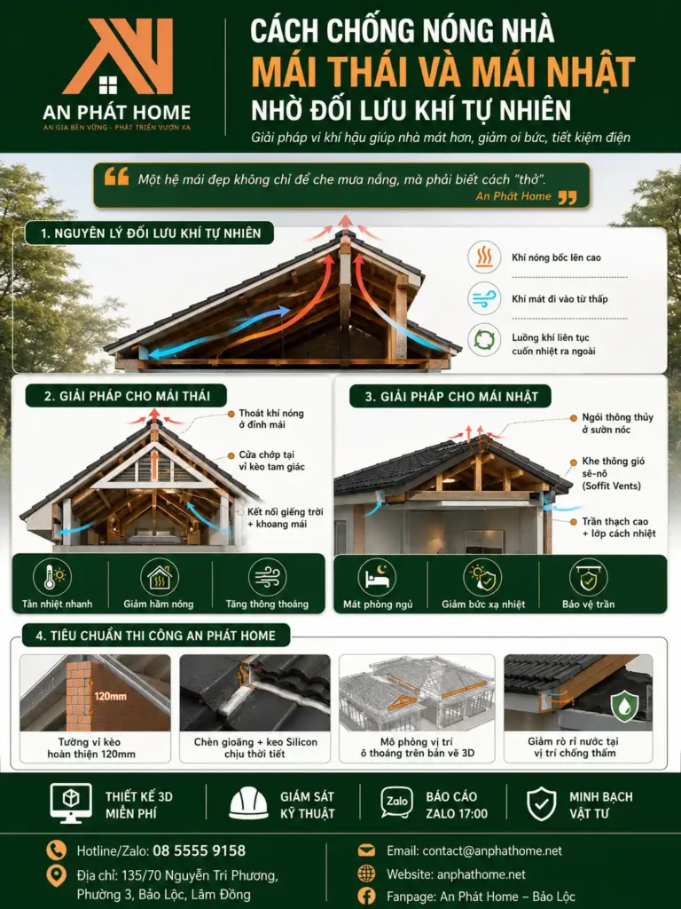 Tổng quan về cách chống nóng cho nhà mái Thái và mái Nhật nhờ đối lưu không khí tự nhiên