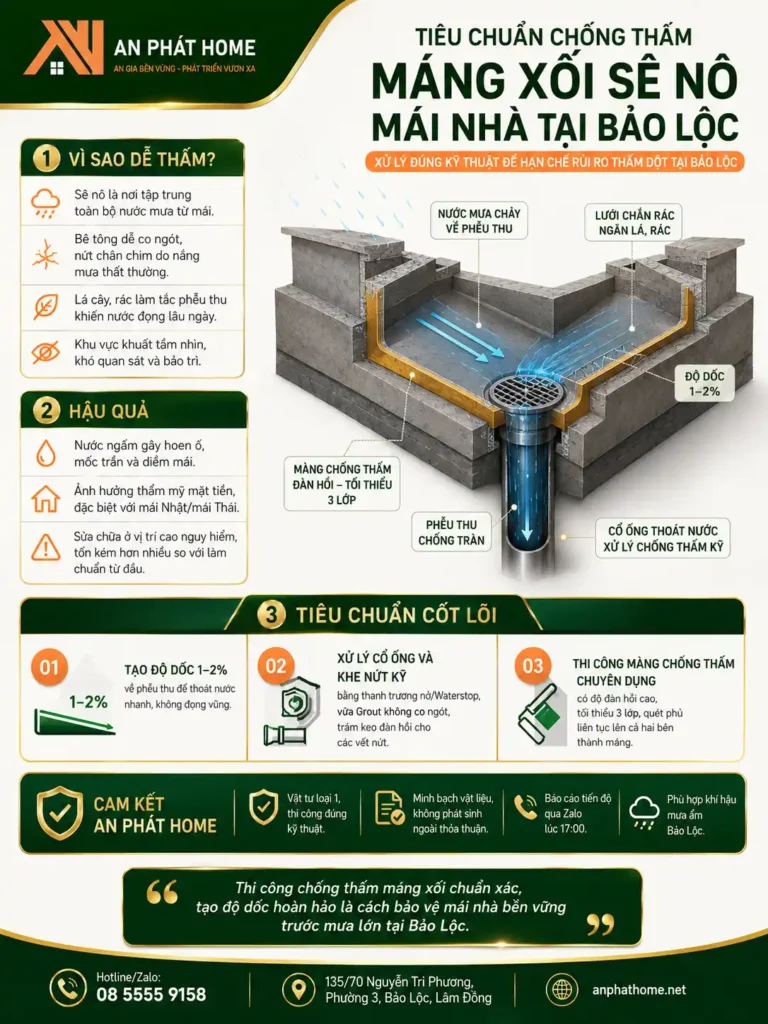 Tổng quan về tiêu chuẩn chống thấm máng xối Sê nô của An Phát Home