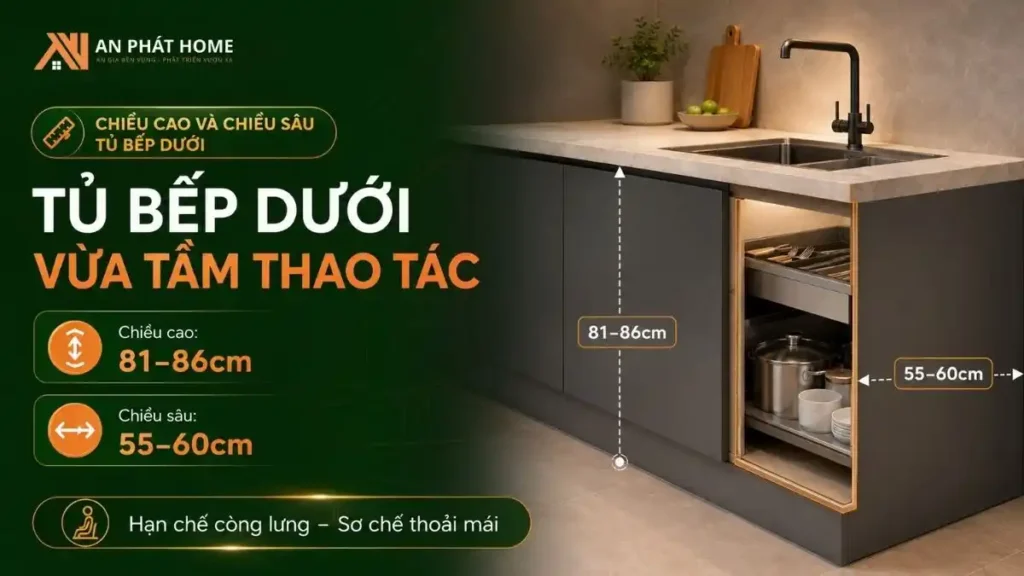 Tủ bếp dưới vừa tầm giúp bạn thao tác luôn dễ dàng hơn