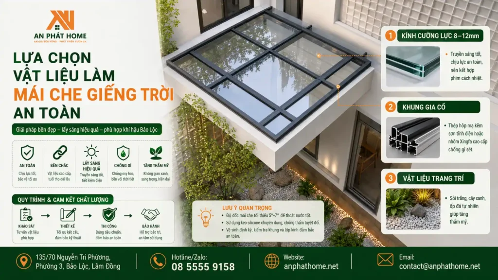 Vật liệu nên dùng để làm mái che giếng trời