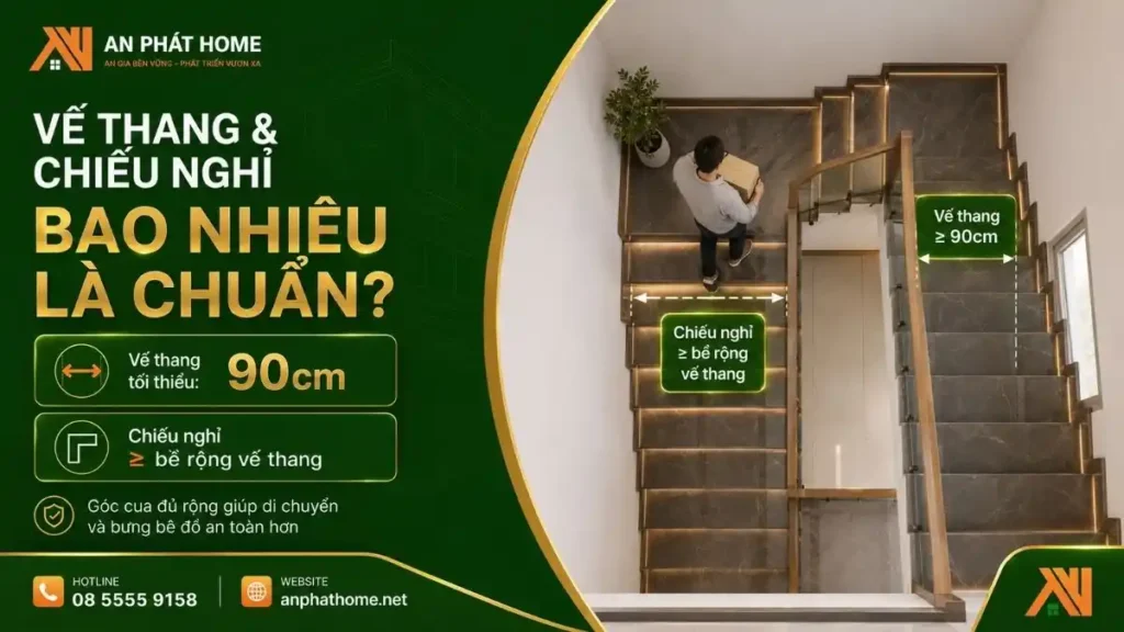 Vế Thang và chiếu nghỉ cũng cần có kích thước chuẩn để thiết kế thoải mái