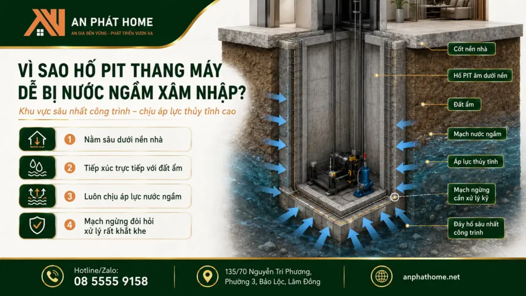 Vì sao hố Pít thang máy lại bị thấm trong khi sử dụng