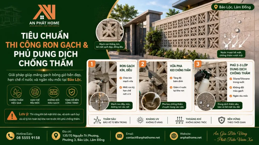 tiêu chuẩn thi công ron gạch và chống thấm gạch bông gió