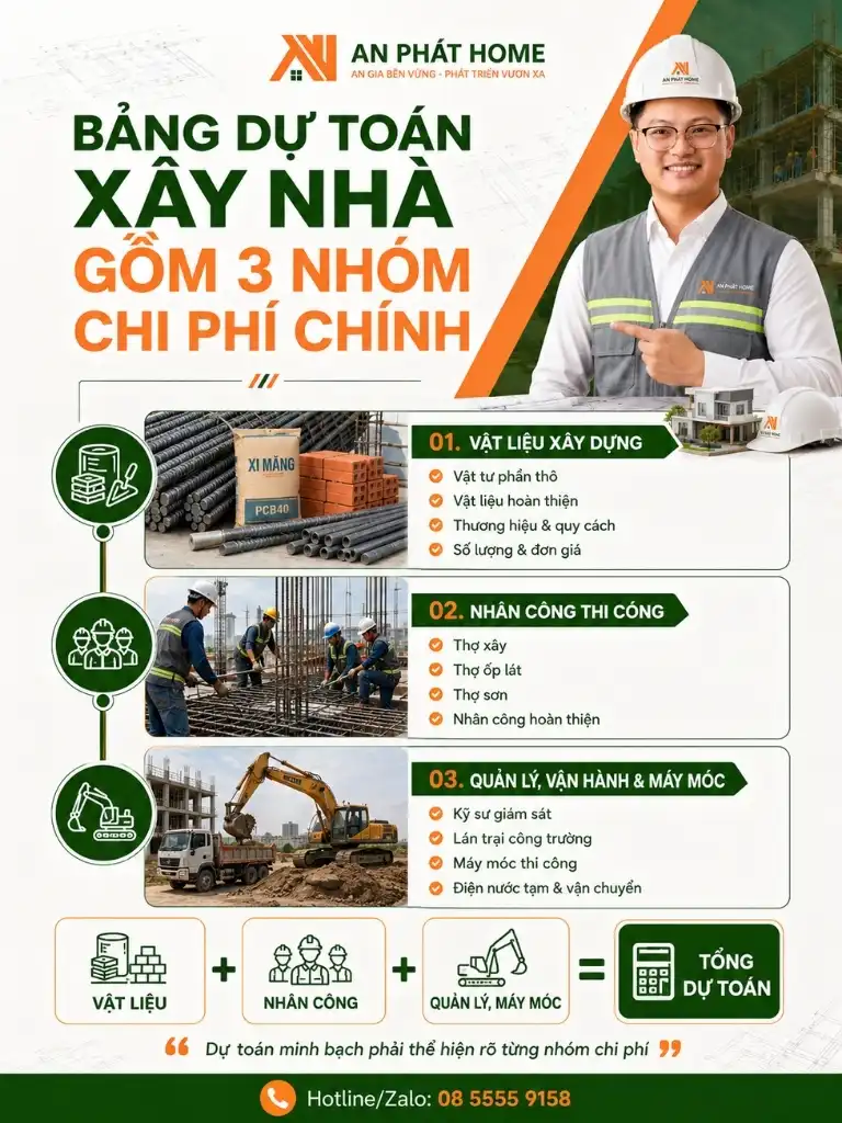 3 Nhóm chi phí chính cho một bảng dự toán chi phí xây nhà
