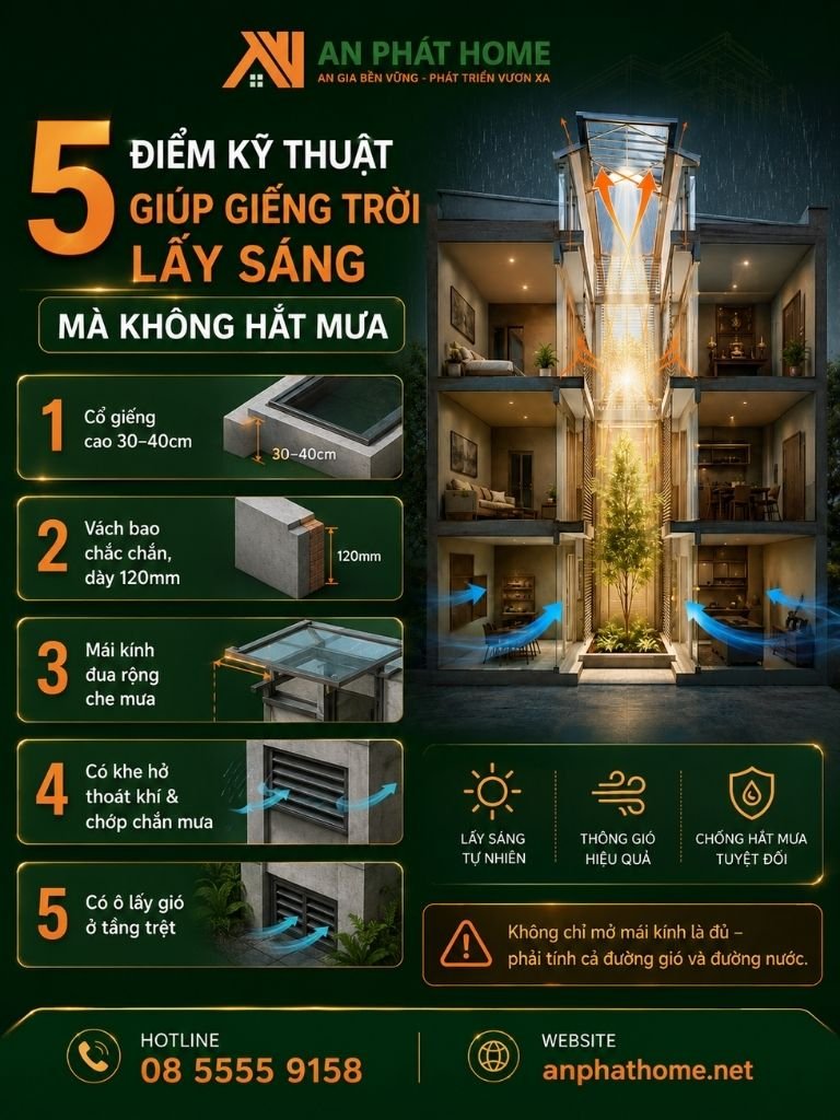 5 điểm kỹ thuật quan trọng giúp giếng trời dễ lấy sáng