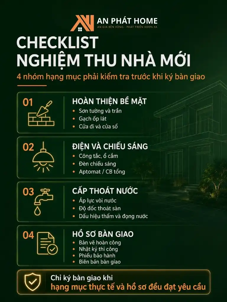 Checklist chi tiết nghiệ thu nhà mới cho gia chủ