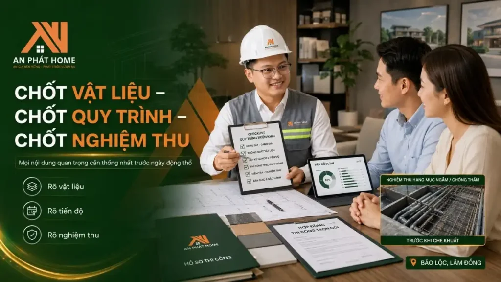 Chốt các điểm về vât liệu, quy trình, nghiệm thu cho căn nhà