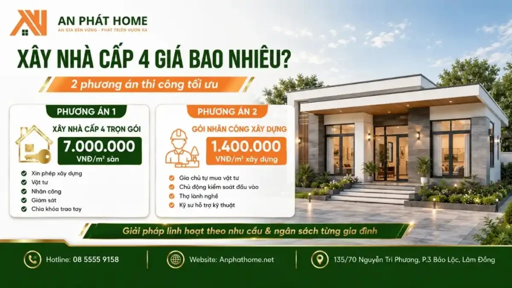 Giá xây nhà cấp 4 khu vực Bảo Lộc - Lâm Đồng