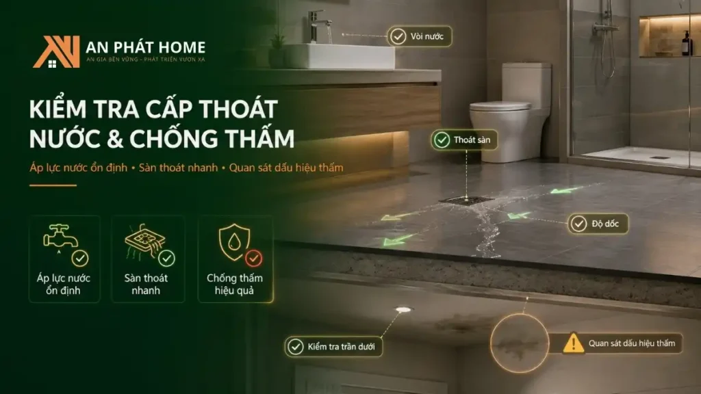 Kiểm tra hệ thống cấp thoát nước và hiệu quả chống thấm