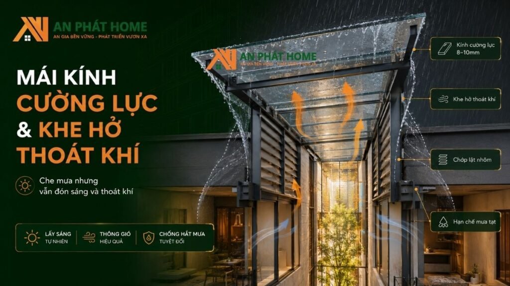 Kỹ thuật làm mái kính cường lực và khe hở thoát khí giếng trời