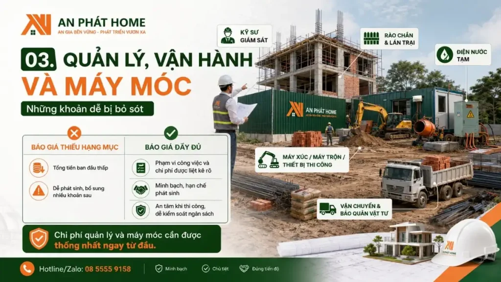 Quản lý máy móc và vận hành chúng cũng cần đưa vào chi phí rõ ràng