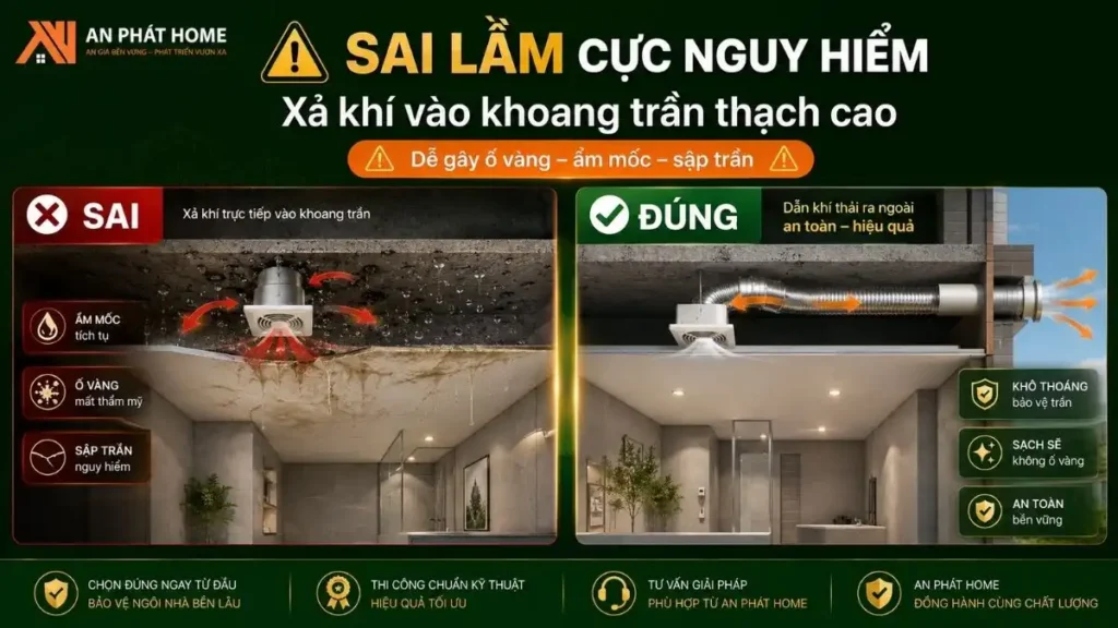 Sai lầm khi bạn xả khí thông gió nhà ống vào khoang thạch cao