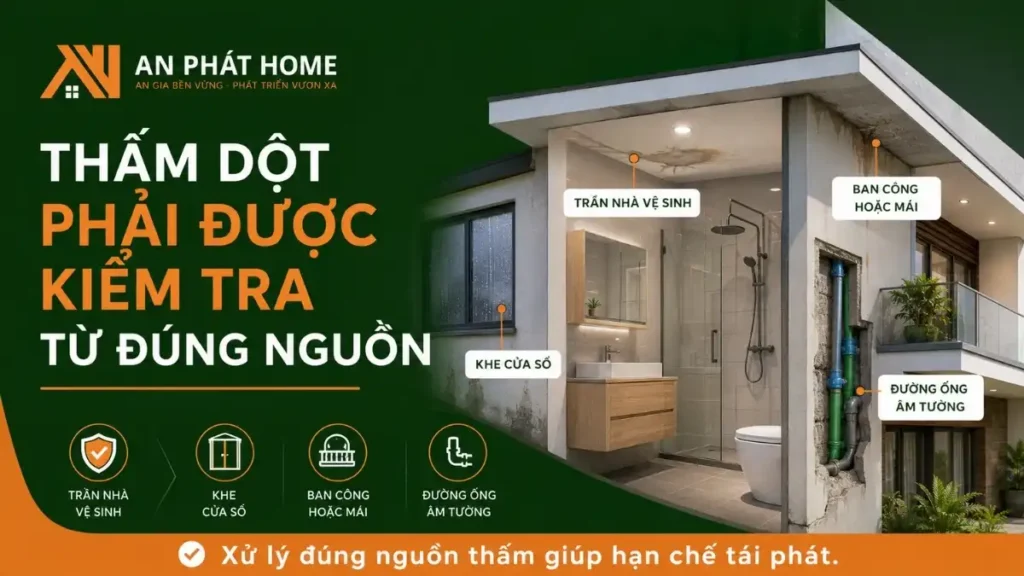 Thấm dột cũng cần phải được kiểm tra đúng nguồn gây ra