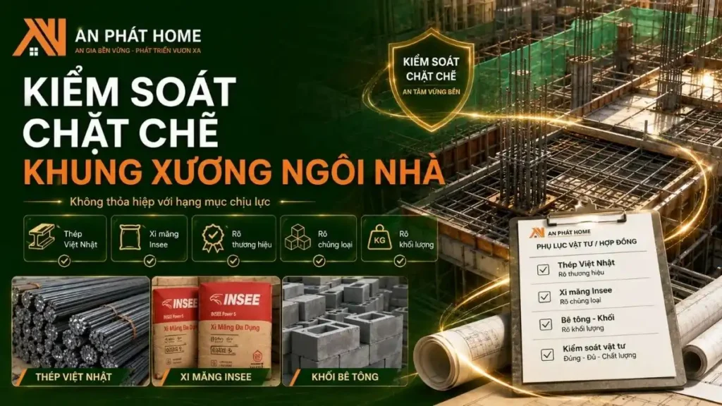 Thép, xi măng, bê tông và phụ lục vật tư; nhấn mạnh phần chịu lực không nên thỏa hiệp