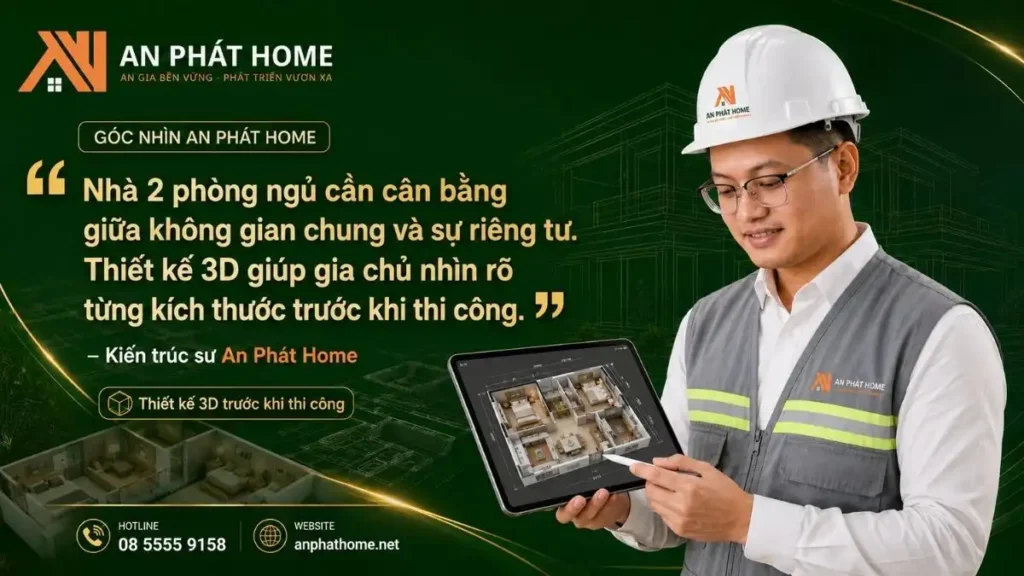 An Phát Home chia sẻ cách bố trí nhà 2 phòng ngủ