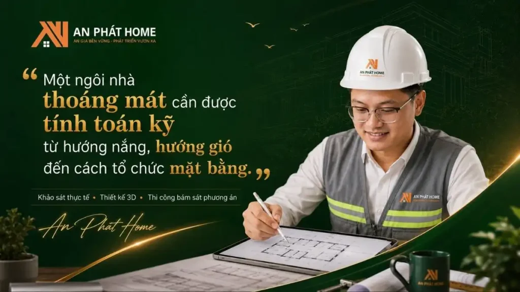 An Phát Home chú trọng khảo sát hướng nắng, hướng gió và tổ chức mặt bằng ngay từ thiết kế để ngôi nhà luôn thông thoáng và dễ chịu