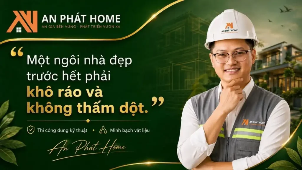 An Phát Home chú trọng thi công đúng kỹ thuật và minh bạch vật liệu để hạn chế rủi ro thấm dột cho công trình