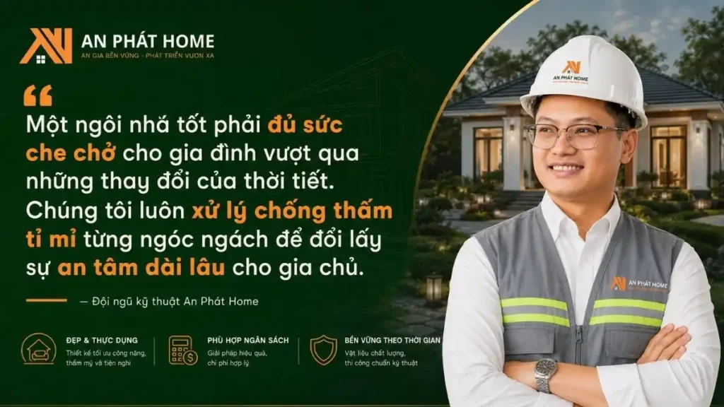 An Phát Home chú trọng thiết kế phù hợp thực tế, minh bạch vật tư và thi công đúng kỹ thuật để ngôi nhà bền vững trước điều kiện thời tiết tại Bảo Lộc