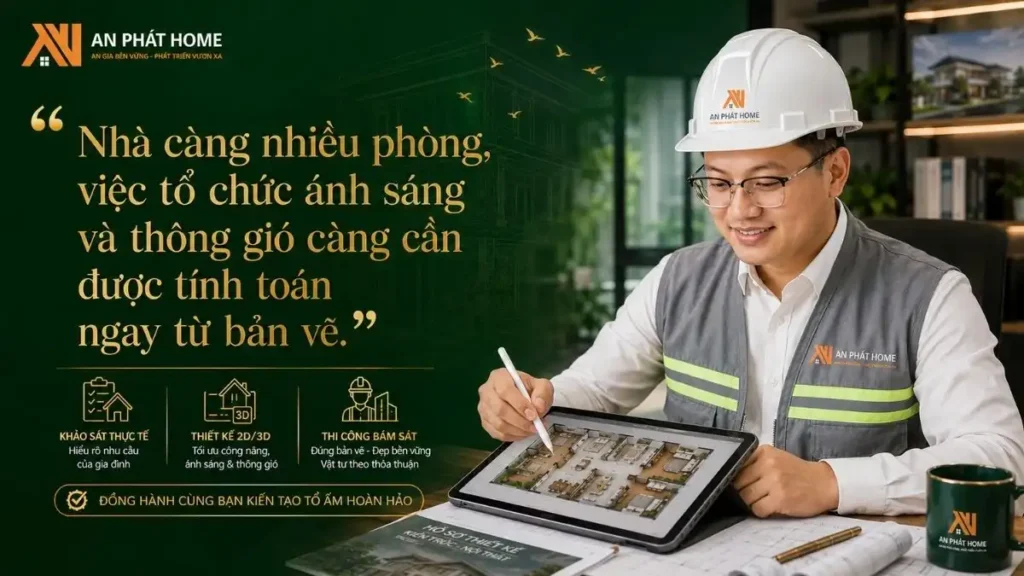 An Phát Home kết nối thiết kế 2D, phối cảnh 3D và thi công thực tế để công trình bám sát phương án đã thống nhất