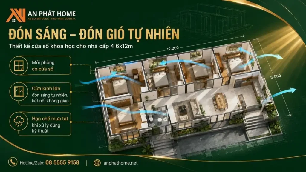 Bố trí cửa sổ giúp nhà 6x12m sáng và thoáng