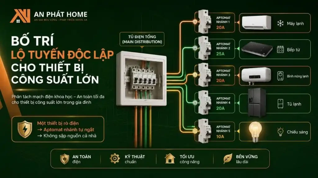 Bố trí lộ điện riêng cho thiết bị công suất lớn trong nhà