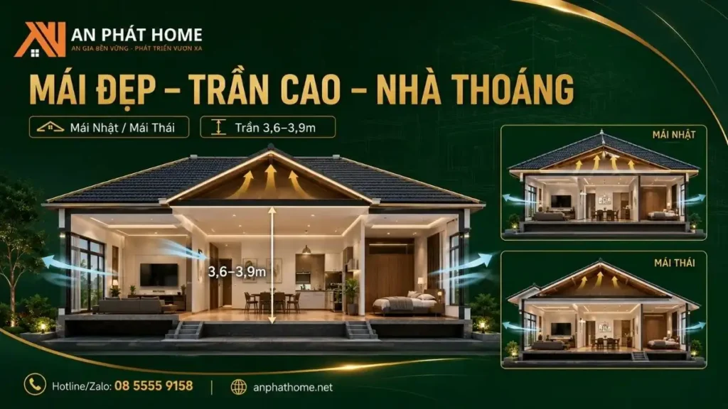 Bố trí mái và chiều cao trần cho nhà 6x12m
