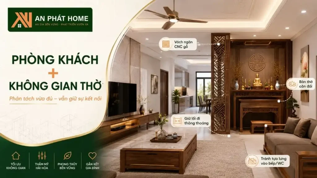 Bố trí phòng khách kết hợp không gian thờ