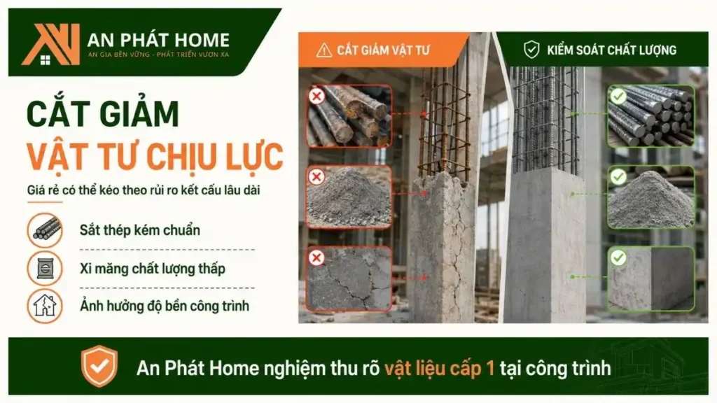 Cắt giảm sắt thép, xi măng hoặc vật tư chịu lực để ép giá có thể ảnh hưởng trực tiếp đến độ bền và an toàn của công trình